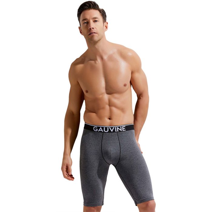 Gauvine Cotton Classic Long Boxer Brief 3016 Dark Gray Malange Mens  Underwear