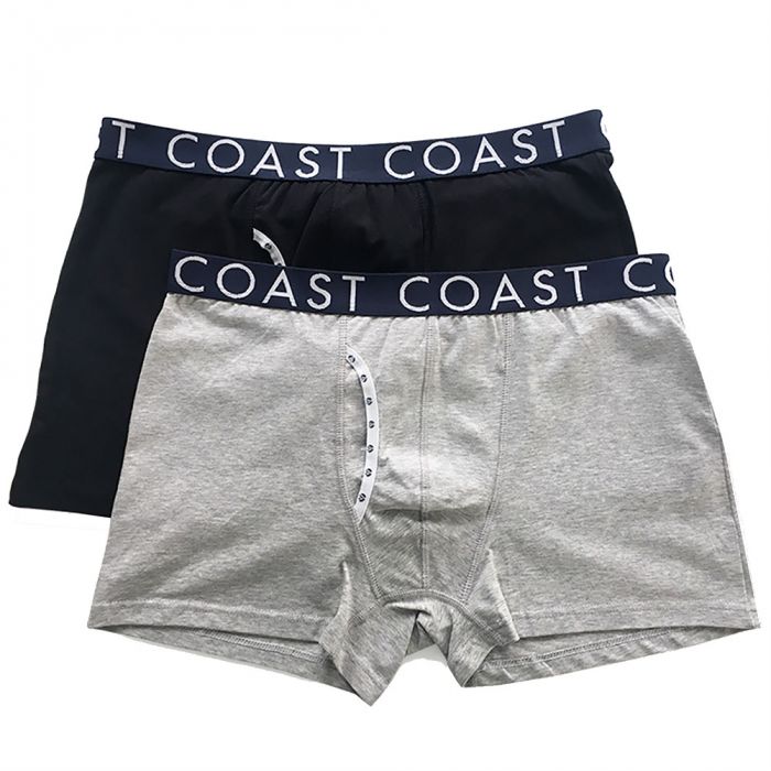 Coast Joe Long Boxer Trunk 2 Pack Black Grey Mens Underwear